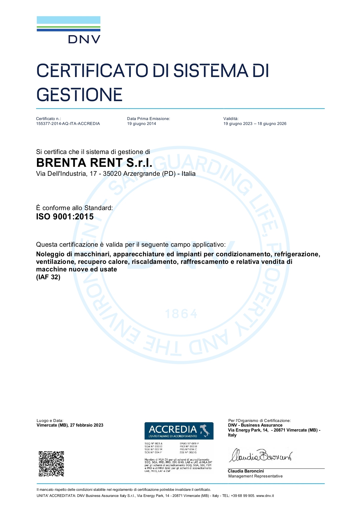 CERTIFICATO SISTEMA DI GESTIONE 2023